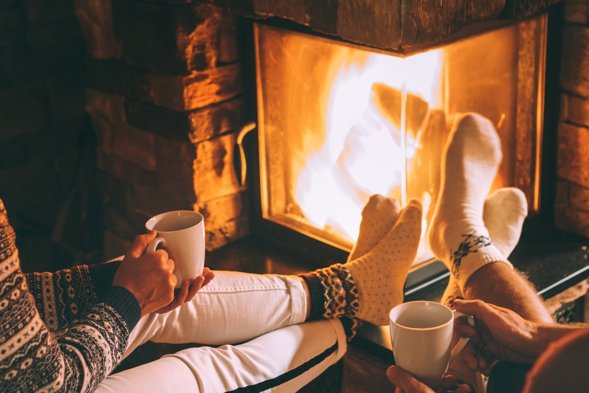 Relaxing around the fireplace