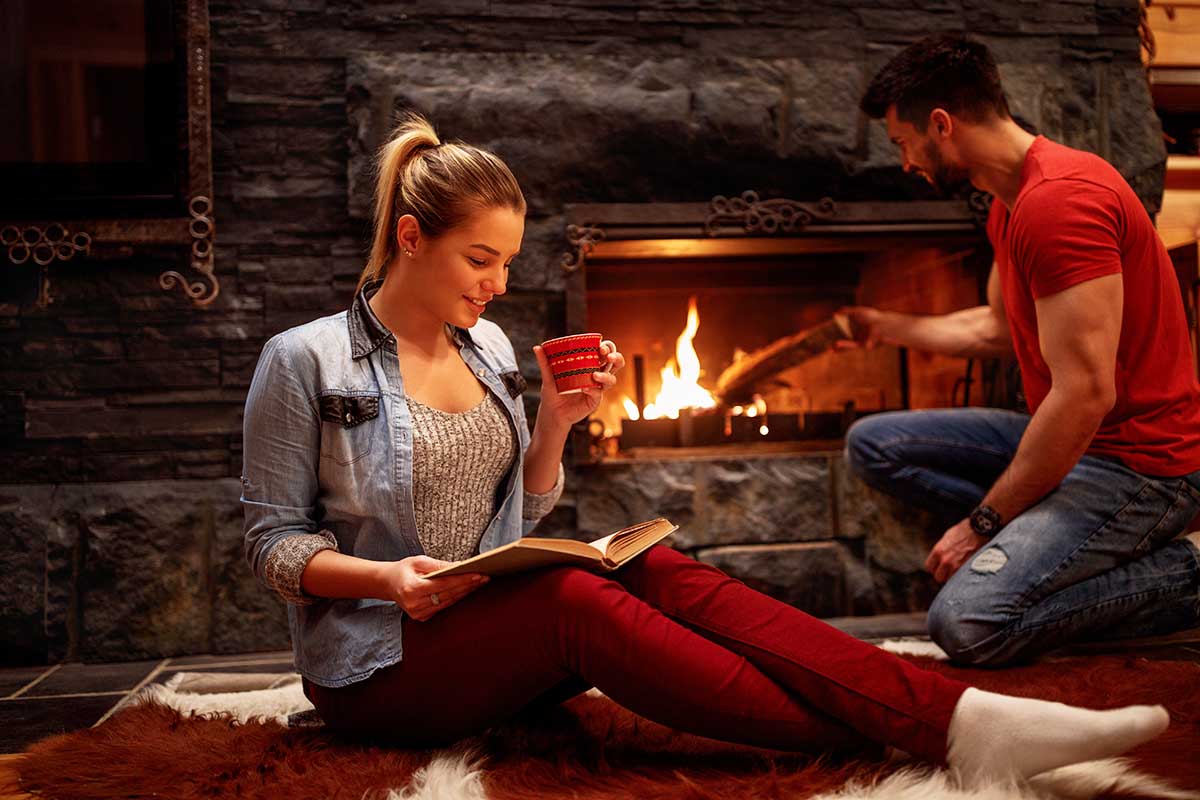 Relaxing around the fireplace