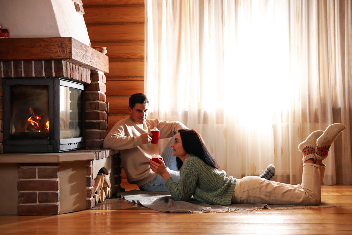 Relaxing around the fireplace